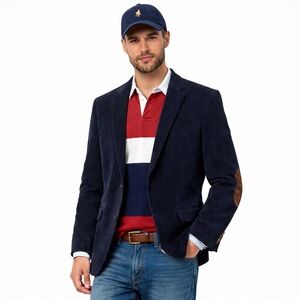 RALPH LAUREN Men’s Corduroy Blazer Jacket Navy Blue Elbow Patches Preppy 50R